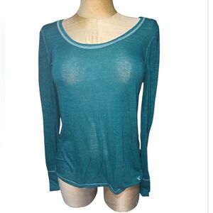 American Eagle Outfitters Teal Long Sleeve Burnout Top